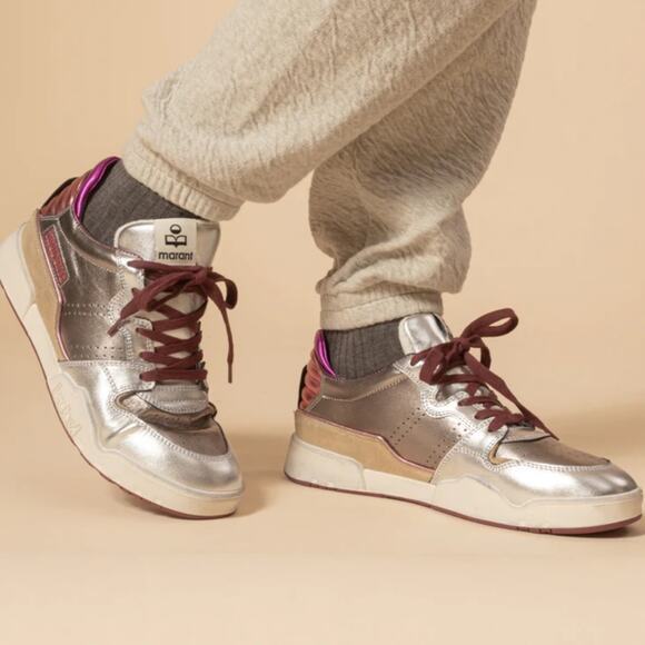 Isabel Marant Edrew metallic sneakers Sz 6.5 pink silver - Picture 1 of 8